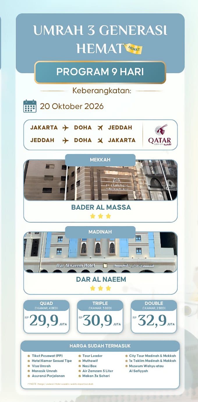 Umrah 3 Generasi Hemat 20 Oktober 2026