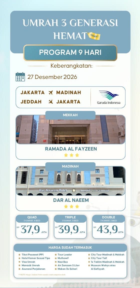 Umrah 3 Generasi Hemat Akhir Tahun 27 Desember 2026