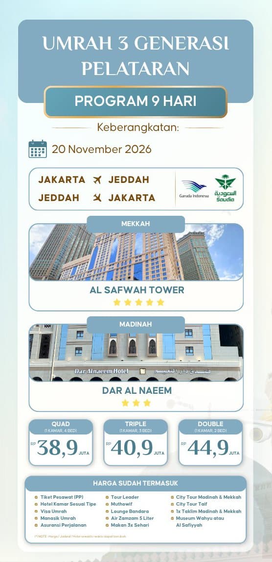 Umrah 3 Generasi Pelataran 20 November 2026