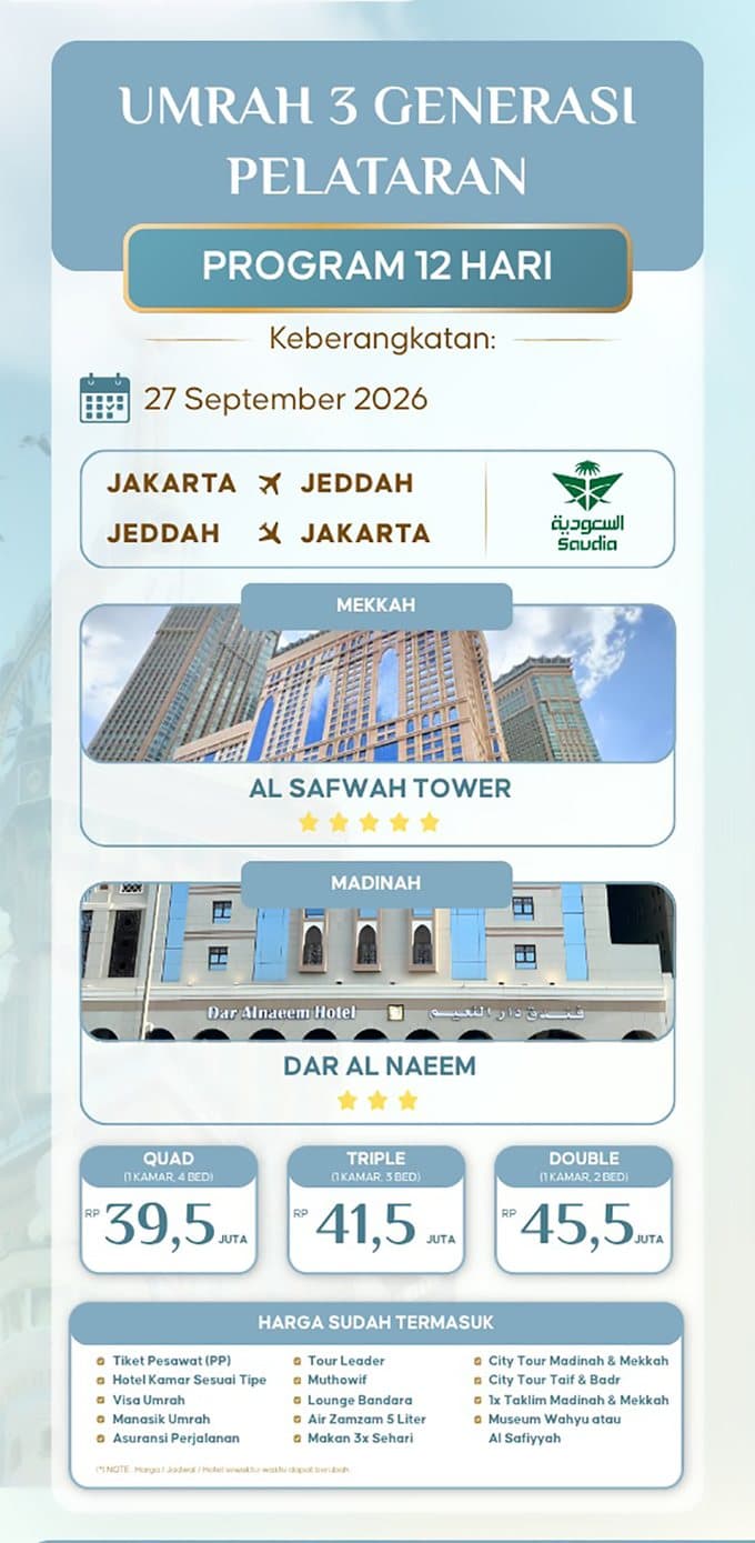 Umrah 3 Generasi Pelataran 27 September 2026