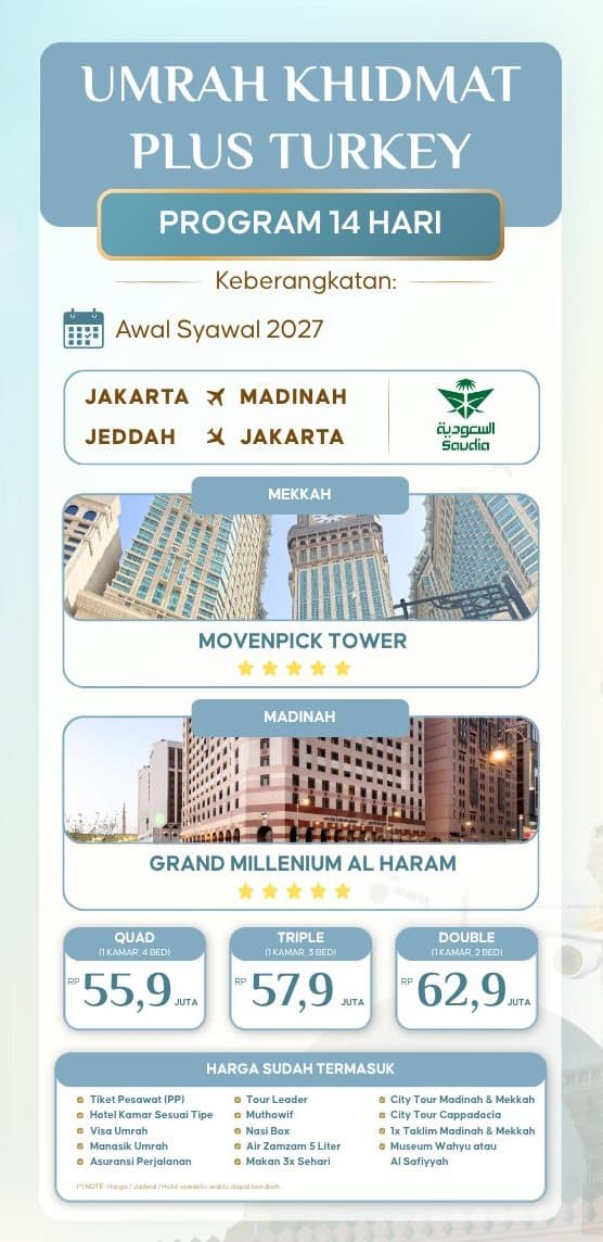 Umrah Khidmat Plus Turki (Cappadocia) 20 Januari 2027